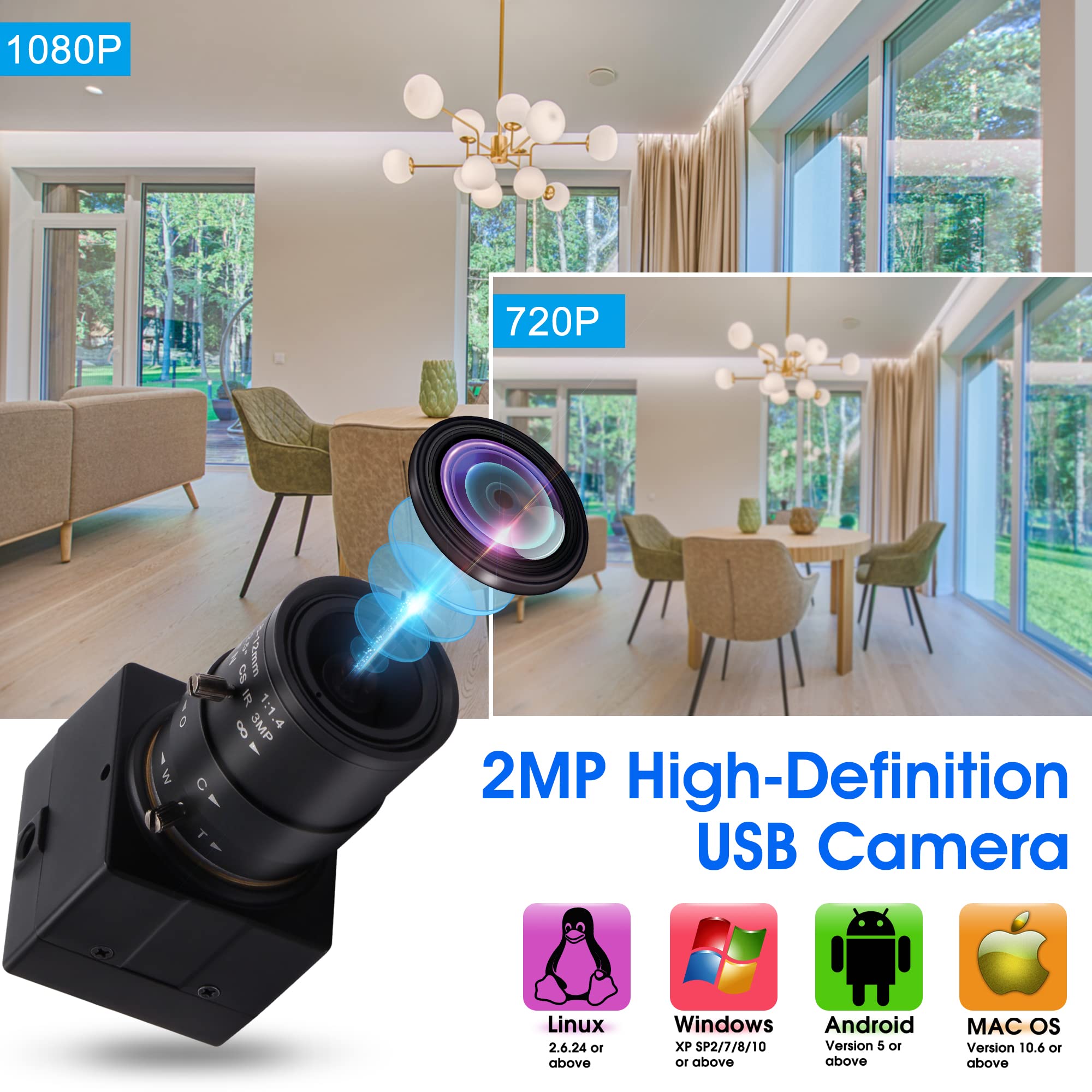 Amazon.co.jp: 2MP USBカメラ 1080P Sony IMX323センサー 2.8-12mm